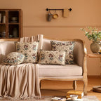 patdrea Designer Throw Pillow Covers Set of 4,Euro Vintage Light Brown Linen with Floral Collection Pattern Pillow Cover,Decorative Square Lumbar Round Pillowcases Cushion for Bed Living Room Car