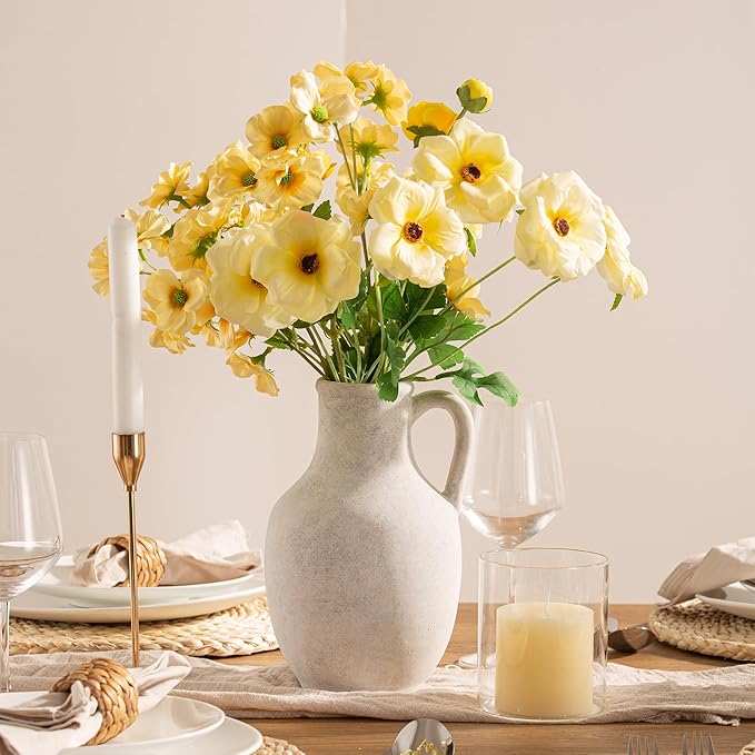 Ceramic Flower Vase Home Decor - 10 Inch Large White Rustic Table Flowers Vases Living Room Bedroom Plant Decorations Farmhouse Vintage for Kitchen Shelf Office Coffee Dining Desk House Women