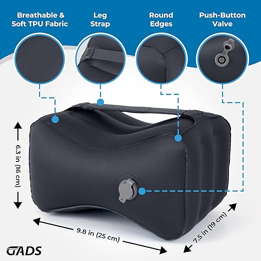 Inflatable Knee Pillow for Side Sleepers - Travel Knee Pillow - Leg Pillow for Side Sleeping - Hip, Back and Sciatica Pain Relief Pillow - Lightweight & Portable for Travel - Black
