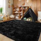 6x9 Fluffy Fuzzy Area Rug for Living Room Bedroom, Ultra Soft Large Living Room Rugs, Non Slip Thick Shag Rug for Dorm, Kids Girls Boys Rug for Home Decor Aesthetic, Black