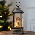 10'' Musical Snow Globe Lantern Lighted Nativity Manger Scene Water Lantern Swirling Glittering Home Decoration and Gift, Battery Operated or USB Powered