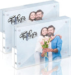 TWING 2 Pack 4x4 Acrylic Picture Frame, Horizontal Magnet Double Sided 4x4 Picture Frame Set with Microfiber Cloth, 10 + 10MM Thickness Clear Desktop Acrylic Photo Frame Display Gifts Ideal, Ideal