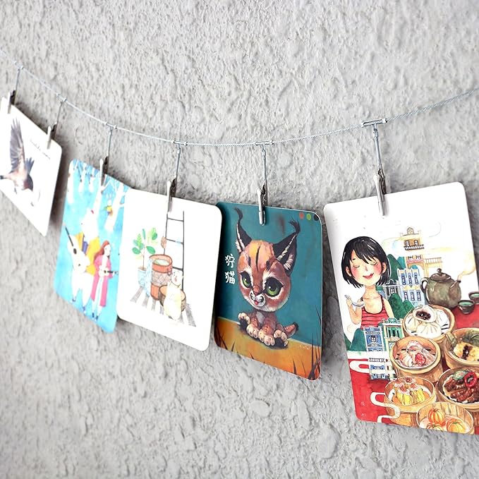 2 Pack Chain Photo Clip Hanging Photo Display Wall Photo Display Metal Photo String with 12 Clips Wall-Mounted Picture Holder for Hanging Painting Family Photos Artworks (Silver Color)