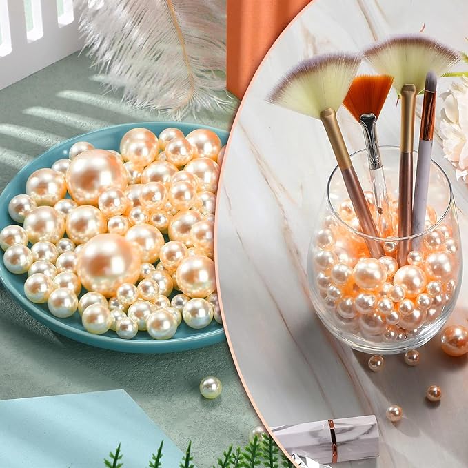 Light Champagne Vase Filler | 150PCS Pearls Bead for Centerpieces Vases | 8/14/20 mm No Hole Beads, Fake Pearls for Wedding Birthday Theme Party Table Centerpieces Decor