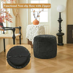 XeGe Fluffy Faux Fur Inflatable Pouf Ottoman, Cozy Shaggy Fuzzy Foot Stool, Furry Foot Rest Floor Pouf Anti-Slip, Foldable Round Ottoman Cushion for Living Room Bedroom Patio Dorm Desk, Dark Grey