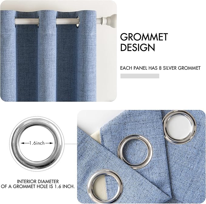 MIULEE Linen Texture Curtains for Bedroom Solid 100% Blackout Thermal Insulated Stone Blue Curtains Grommet Room Darkening Drapes Luxury Decor for Living Room Nursery 52x54 Inch (2 Panels)