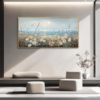 PHAOHUAXM Large Canvas Printing Artworks Mural Wall Decor For Living Room Wall Art For Bedroom Office Decor Blue Ocean Paintings Flowers Watercolour Wall Pictures Home Decor Wood Framed 30x60 In