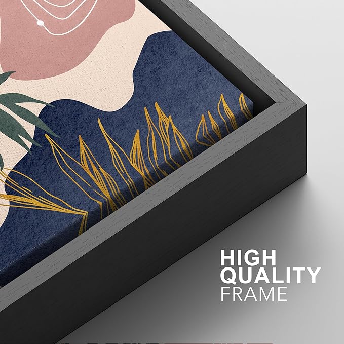 SIGNFORD Framed Canvas Print Wall Art Set Retro Mid-Century Geometric Forest Plants Abstract Shapes Illustrations Modern Art Decorative Bohemian for Living Room, Bedroom, Office - 16"x24"x2 Black