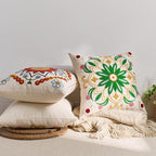 Embroidered Throw Pillow Cover 18x18 Classic Boho Floral Pattern Pillows Cover Outdoor Decorative Pillowcase,Durable Cozy Textured Cushion Case for Sofa Couch Bed Living Room,Green Yellow