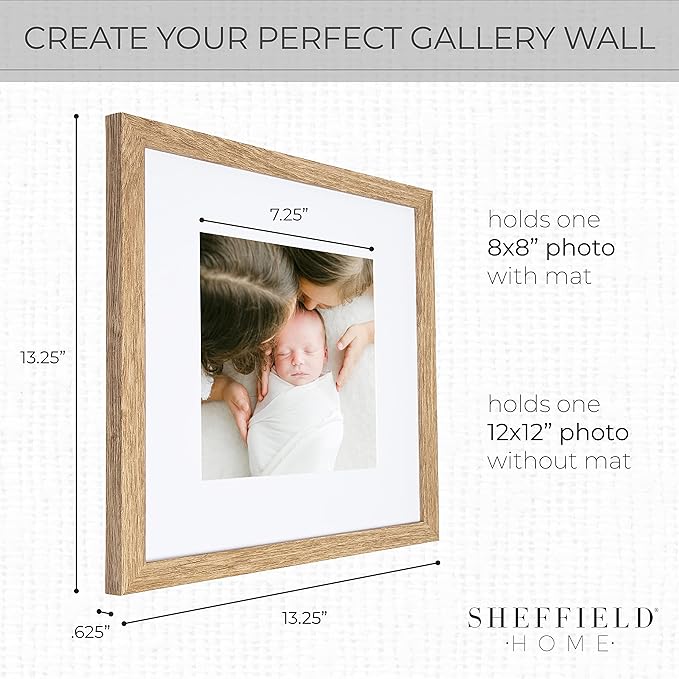 Sheffield Home 9 Piece Gallery Wall Frame Set, 12x12 in. Matted to 8x8 in. (Light Natural)