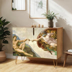SIGNWIN Sideboard Buffet Cabinet, Kitchen Storage Cabinet with 2 Doors, The Creation of Adam by Michelangelo Vintage, Cupboard Console Table for Dining Room - 35" L x 18" W x 29" H