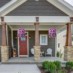 Artificial Fake Fall Hanging Mums Flowers Plants for Outdoor Outside, 2 PCS Faux Silk Morning Glory Trailing Vines Look Real UV Resistant for Porch Planter Patio Decor (Light Fuchsia and Fuchsia)