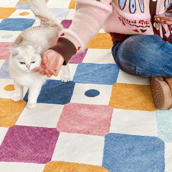 jinchan Kids Rug for Classroom 8ft Radius Corner Washable Area Rug Modern Colorful Quarter Circle Rug Soft Non-Slip Carpet for Nursery Playroom Daycare Reading Nook Living Room Berries on Cream