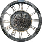 DORBOKER 36" Extra Large Wall Clock with Moving Gears, Oversized Giant Industrial Steampunk Rustic Clocks for Wall Decor Living Room Home Office, Solid Wood Retro Metal,Carbon Grey