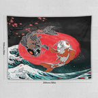 Houselerax Koi Fish Tapestries,Japanese Style Yin Yang Big Wave Cherry Blossoms Tapestry Wall Hanging for Bedroom Living Room Office Decor 80"x60"