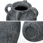 Handmade Flower Vase, 12" Tall Terracotta Vase, Vintage Black Ceramic vase, Rustic Antique Decor with 3 Handles, Wide Mouth, Matte Finish for Home Office Resto Café Décor