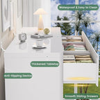 White 9 Drawers Dresser, 57" Wide Fluted Dresser for Bedroom, Modern Chest of Drawers with Curved Profile, Handleless, Wooden TV Stand with Organizer Storage for Living Room, Entryway