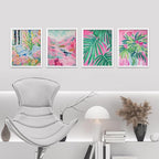 SIGNWIN Framed Tropical and Floral Bright Botanical Preppy Room Decor Pink Decor Digital Art Modern Art Decorative Multicolor Scenic for Bedroom - 12"x16"x4 White