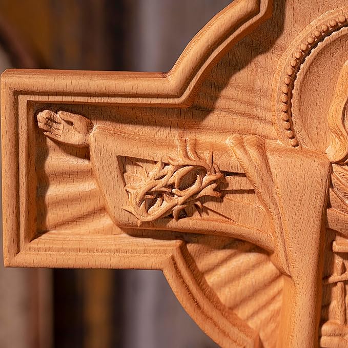 BGCOPPER Jesus Crucifix Wall Cross Handmade Wooden Cross for Wall Decor for Home Room Christmas Gift - 14 Inch