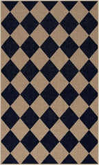 Lahome Checkered Easy Jute Entry Rug, 3x5 Black Outdoor Patio Rug for Living Room Farmhouse Neutral Carpet, Washable Non Slip Indoor Door Mat Diamond Carpet for Front Door Deck Camping