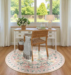 Wonnitar Pink Floral Round Rugs 5ft, Soft Circle Rug Non Slip Washable Round Carpet, Boho Non-Shedding Flower Distressed Circle Carpets for Bedroom Girls Room Nursery