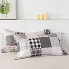 Travan Quilt Set 3-Piece Oversized Quilted Bedspread Coverlet Set Grey European British Grid Patchwork Bedding Set, Queen Size