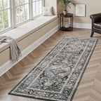 AMOAMI-2X6 Runner Rug-Washable Runners for Hallways-Soft Non Slip Bedside Rugs for Bedroom-Vintage Long Rug for Hallways Entryway Laundry Room Stair Kitchen Bathroom Dark Grey & Black