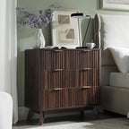 T4TREAM Fluted 3 Drawer Dresser, 32" Tall Modern Chest of Drawers, Curved Profile Design, Wood Drawer Organizer for Bedroom, Living Room, Hallway, Entryway, Dark Walnut