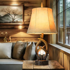 Scenekoy Rustic Farmhouse Antlers Bedside Table Lamp Set of 2 with Nightlight Dual USB Ports Leather Soft Bell Shade Brown Finish nightstand Lamp Decor for Living Room Bedroom Office House Hotel