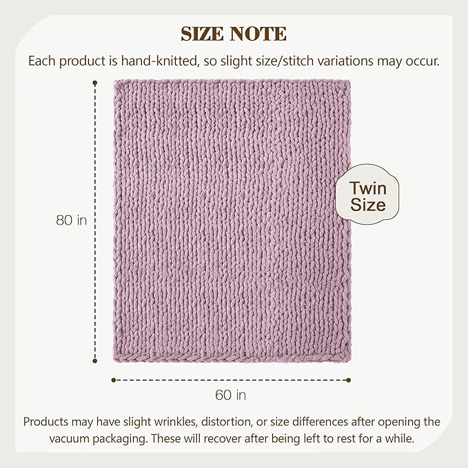Carriediosa Chunky Knit Throw Blanket 60" X 80" Twin, 100% Hand Made Large Chenille Loop Yarn Soft Fluffy Throws for Couch Sofa Bed, Big Crochet Cozy Heavy Thick Cable Woven Blankets, Purple