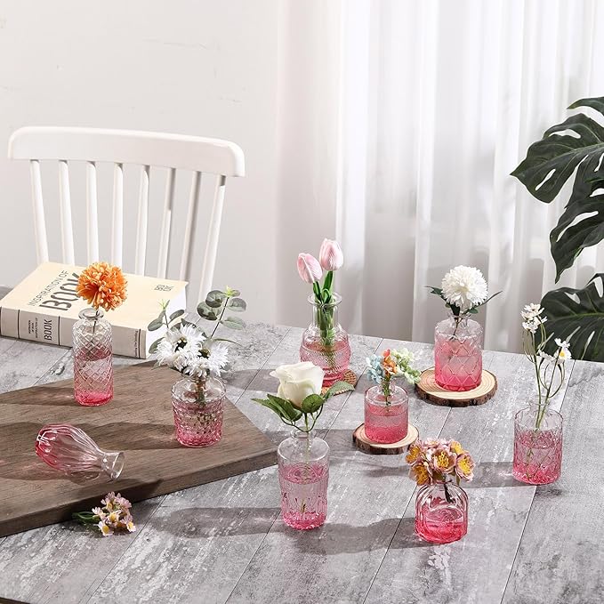 Bud Vases in Bulk 30, Pink Glass Vases for Centerpieces, Small Vase for Flowers, Small Flower Vase for Centerpieces, Mini Vintage Vases for Wedding Table Decor