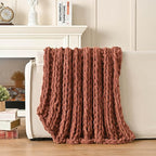Esterra Chunky Knit Blanket Throw, 100% Handmade Chenille Throw Blanket 50"x60", Soft Thick Yarn Cable Knit Crochet Throw Blanket Rope Knot Throw for Couch Bed Sofa, Copper Brown
