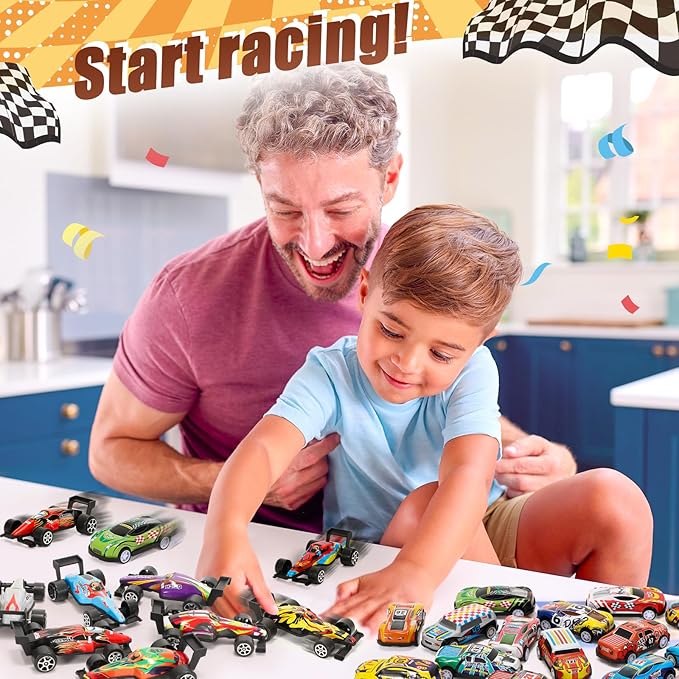 SevenQ Party Favors Toy Cars for Boys with Storage Box, 67Pcs Pull Back Race Cars Bulk, Treasure Box Toys for Classroom Goodie Bag Stocking Stuffers for Kids Toddler Vehicles Mini Fidget Toys