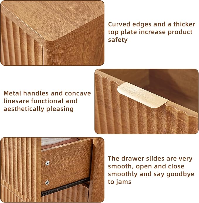 LEYAOYAO Fluted 6 Drawers Dresser for Bedroom Set of 2, 42" Tall Modern Chest of Drawers with Metal Handle, Curved Profile Design,Brown Wood Drawer Organizer for Bedroom, Living Room, Hallway