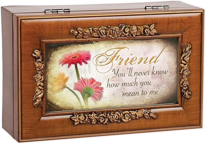 Cottage Garden Friend Woodgrain Embossed Petite Rose Music Box Plays What Friends are for