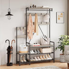 IDEALHOUSE Hall Tree with Bench and Shoe Storage Parent-Child Coat Rack Shoe Bench Industrial Coat Tree Entryway Large Organizer with Shoe Rack, Storage Cubbies, Hooks, and Top Shelf