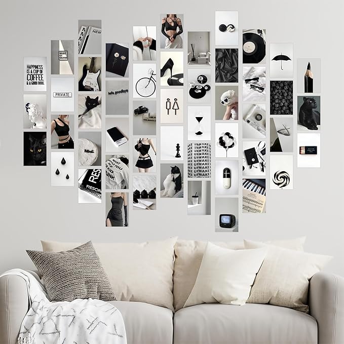 Mystic Black & White Aesthetic Wall Collage Kit – 50 Bold & Mysterious Photos, 4"x6" Semi-Gloss Prints for Teen Girls Dorm Room Decor, Monochrome Minimalist Art, Ideal Gift for Birthday & Graduation