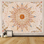 Fowocu Boho Floral Mandala Tapestry for Bedroom Aesthetic Watercolor Bohemian Flower Wall Tapestry Brown Beige Hippie Indian Large Tapestries Wall Hanging for Living Room Dorm Decor 80 x 60 Inch