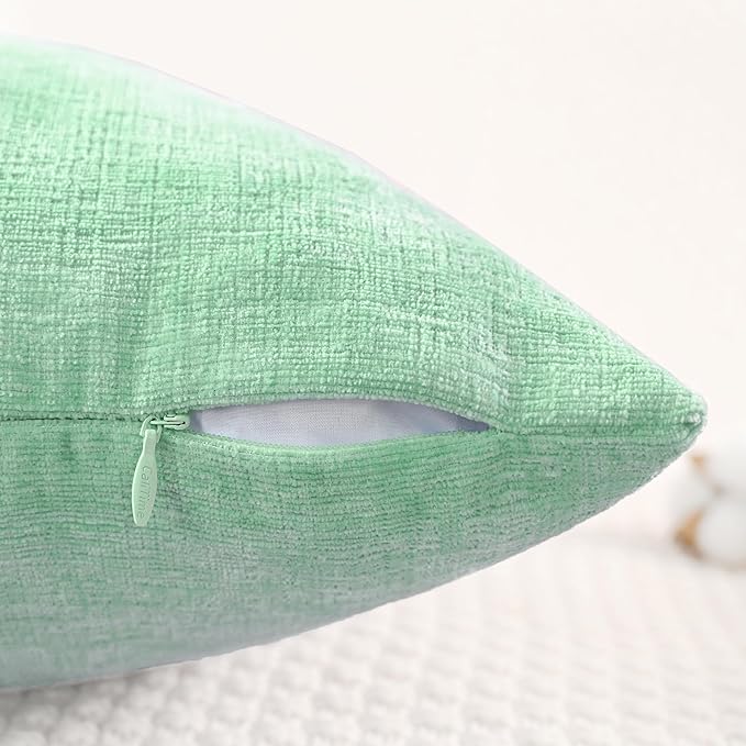 CaliTime Throw Pillow Covers Decorative 16 X 16 Inches Pack of 2 Cozy Chenille Cushion Cases for Couch Sofa Bed Living Room Home Grey Green