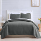 Southshore Fine Living, Inc. Oversized Quilt, King Size Set, Grey Bed Spread King Size/California with 2 Matching Pillow Shams, Soft Microfiber Quilted Comforter Coverlet, Easy Care, Slate Grey