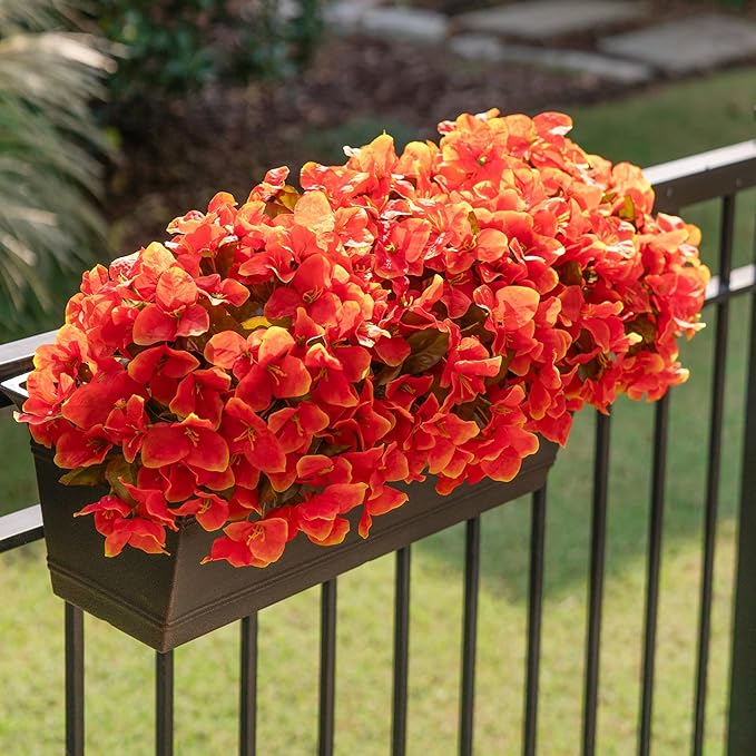 Ivydale Artificial Fall Flowers for Outdoors, 4 Bundles Faux Silk Bougainvillea Flower Plants Fake Outdoor Flowers for Planter Patio Porch Window Garden Home Decoration, Fall Orange