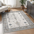 AMOAMI-Vintage Area Rug 3x5 Grey Rugs for Living Room-Soft Washable Rug Non Slip Entryway Rug Indoor Vintage Throw Accent for Bedroom Laundry Room Dining Bathroom Bedside