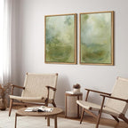 SIGNFORD Framed Canvas Print Wall Art Set Soft Green Abstract Contemporary Neutral Landscape Illustration Modern Art Decorative Nordic Nature for Living Room, Bedroom, Office - 24"x36"x2 Natural