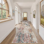 Tortania 3x12 Runner Rug for Entryway: Neutral Washable Soft Thin Area Rugs - Non Slip Indoor Carpet for Hallway Living Room Bedroom Dining Room Office Nursery Home Floor Decoration - Colorful Multi