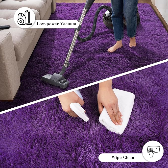 Purple Fluffy Rug Shaggy Area Rug, 9x12 Area Rugs for Girls Bedroom, Big Soft Shaggy Bedside Non-Slip Plush Dorm Nursery Kids Carpet Home Decor Aesthetic