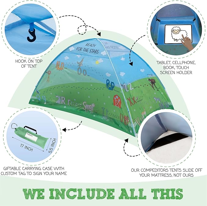 Animal Twin Bed Tent for Kids Indoor Fort - Magical Dream Tents for Boys Pop Up Toddler Bed Canopy for Girls Bunk Bed Tent for Top Bunk - Sensory Sleep Pod for Kids Educational