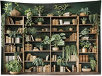 HVEST Green Plant Bookshelf Tapestry Book on Bookshelf and Plant Potted Tapestry Wall Hanging Reading Wall Art Decor for Study Room Bedroom Living Room College Dorm, 40L x 60W Inches