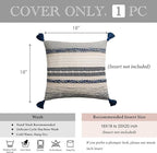 BlissBlush Navy Dark Blue Decorative Throw Pillow Cover 18x18 Square Boho Accent Pillowcase Tassels Farmhouse Cushion for Couch Sofa Bedroom Living Room Home Décor Cover ONLY