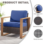 Outdoor Wicker Patio Furniture Set - 4 Piece Patio Conversation Set with 2 Wicker Armrest Chairs,2 Rattan Ottoman, Sturdy Frame, Thick Cushions, Deep Seating(Brown/Blue)