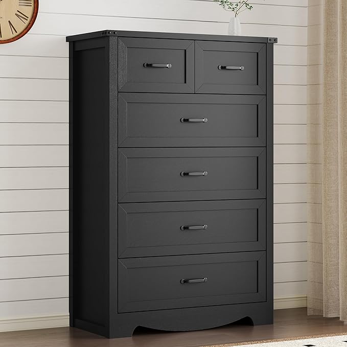 Tall 6-Drawer Dresser for Bedroom, Modern Wooden Chest of Drawers with Metal Handles, Anti-Tipping Design, Sturdy and Stable Storage Organizer for Living Room, Entryway, Home Office